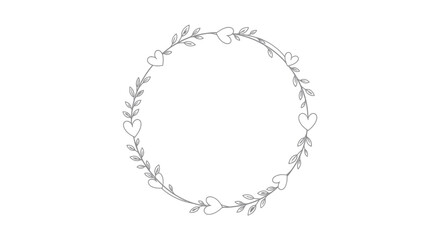Fototapeta premium Hand drawn heart and leaf wreath isolated on white background.