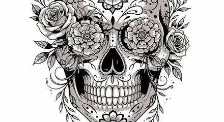 Fototapeta premium Decorative sugar skull with floral crown.