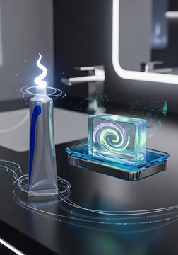 Abstract futuristic toothpaste and soap illustration