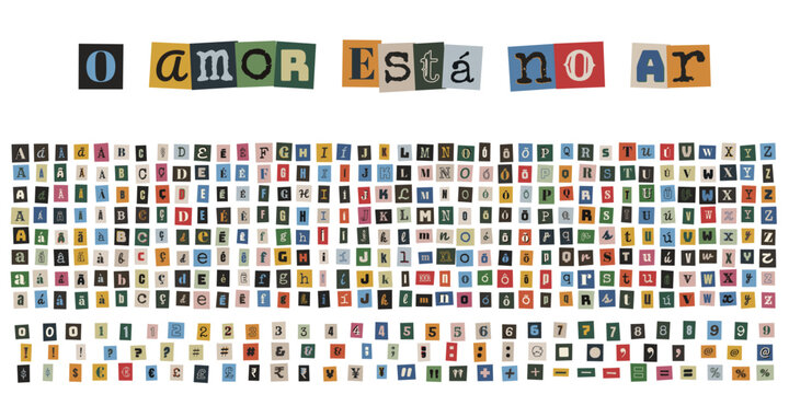 Alfabeto de recortes de revista estilo carta de resgate para design criativo e colagem