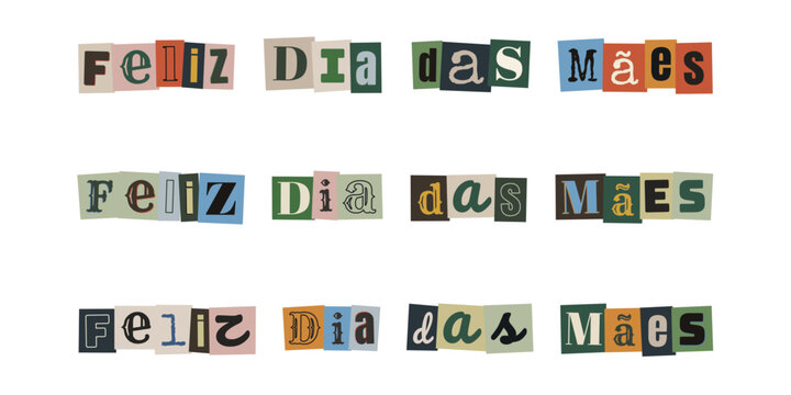 Frase Feliz Dia das Maes em estilo de recorte de revista tipo carta de resgate