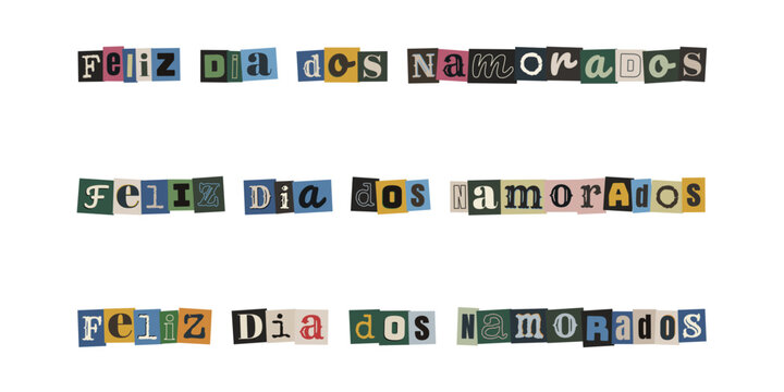 Frase Feliz Dia dos Namorados em estilo de recorte de revista anonimo