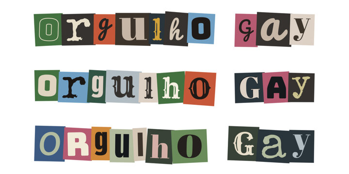Frase Orgulho Gay em Estilo de Recorte de Revista para Design LGBTQIA