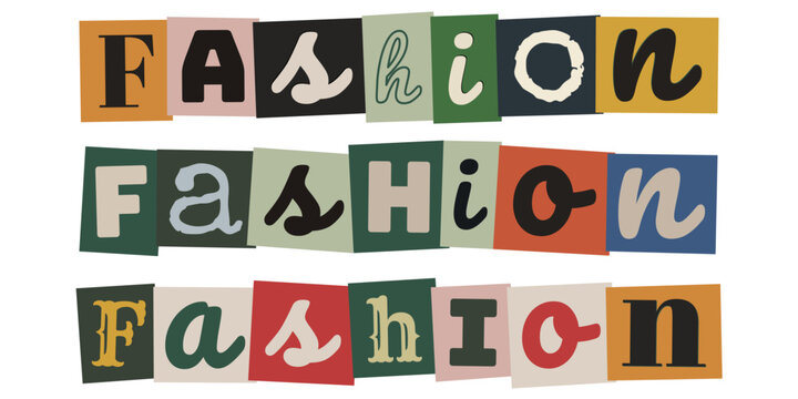 Palavra fashion em estilo colagem de revista para design de moda sustentavel