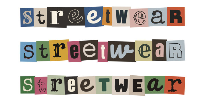 Palavra Streetwear em Estilo de Recorte de Revista para Design de Moda Urbana
