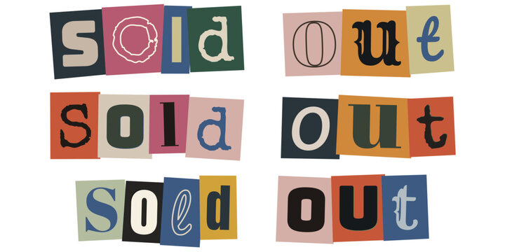 Frase esgotado em estilo de carta de resgate anonima para marketing criativo