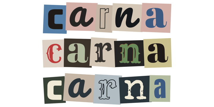 Design de letras recortadas tipo colagem com a palavra carna para carnaval de rua
