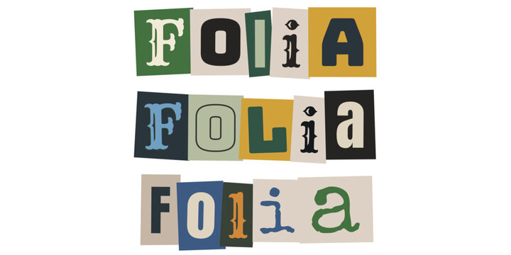 Letreiro folia em estilo colagem de recortes para blocos de rua e carnaval brasileiro