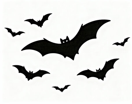 Flying Black Bats on White Background