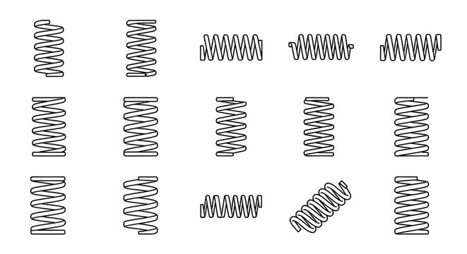 various coil spring types collection compressed and extended black line art