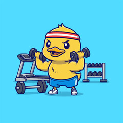 Fototapeta premium Cute Duck Character Lifting Dumbbells in a Gym Setting.