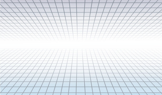 Geometric perspective grid space in clean minimal style on a bright background, showing concept of technology, innovation and modern structure. Hand-drawn vector illustration