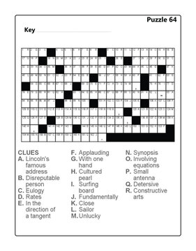 Acrostic Puzzle 64 - Printable Brain Teaser with Word Clues and Letter Grid