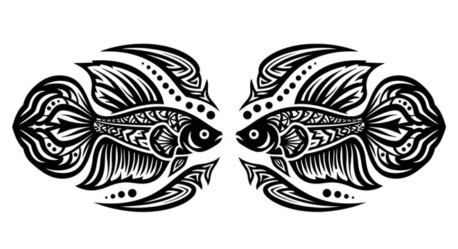 Black and white ornamental fish design.