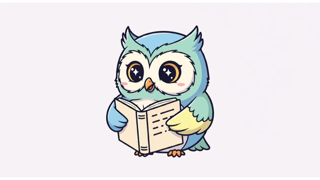 Owl reading a book outdoors.