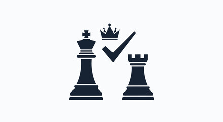 Chess King and Rook Icon with Checkmark and Crown - Strategy and Victory © Arto