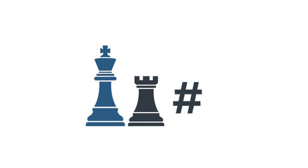 Chess King and Rook Pieces with Hashtag Symbol, Strategy and Social Media Concept © Arto