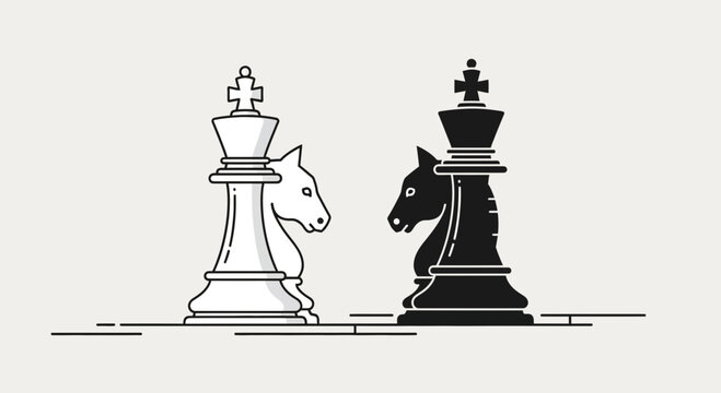 Chess King and Knight Pieces Facing Off, Strategy and Competition Concept