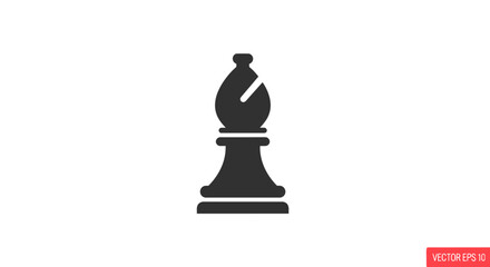 Black Bishop Chess Piece Icon, Strategy Game Symbol, Isolated on White Background © Arto