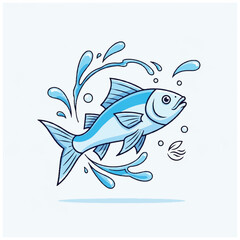 Obraz premium Blue Fish Illustration with Water Splash 1.