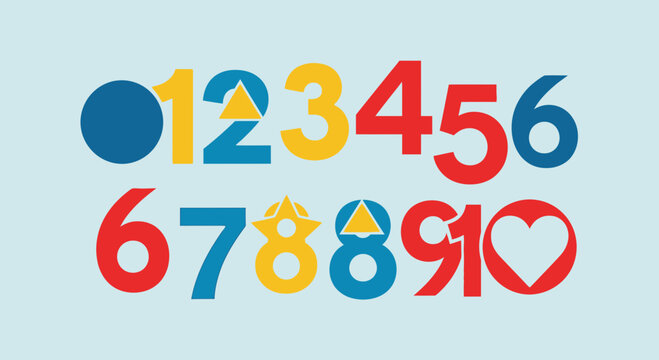 Colorful Numbers 0-10 with Symbols: Education, Learning, Counting, Math Concept