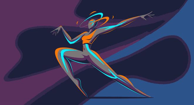 Woman in dynamic dance pose motion.