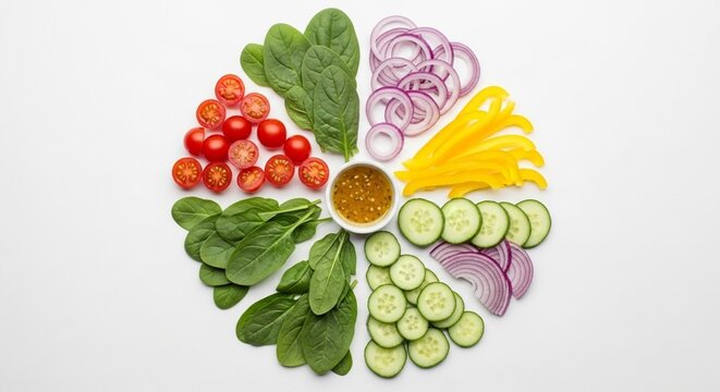 円形に配置されたサラダ食材（パターン・背景）