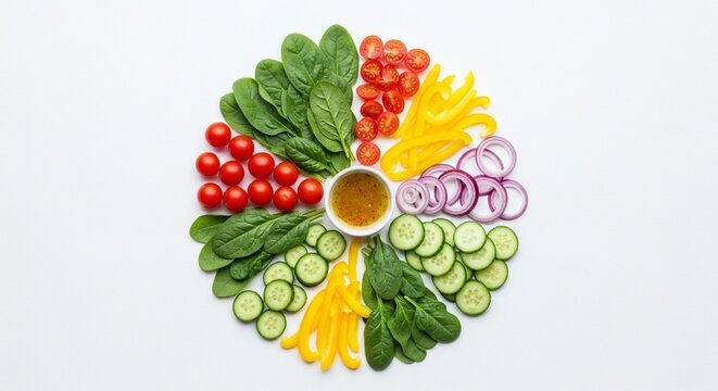 円形に配置されたサラダ食材（パターン・背景）