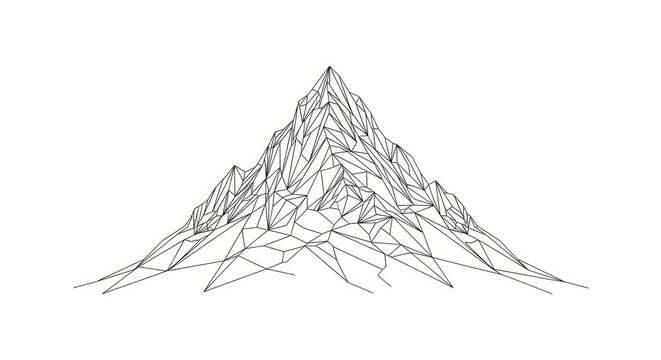 Geometric low poly mountain outline vector illustration on white