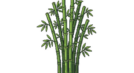 Fototapeta premium Green Bamboo Stalks with Leaves Illustration.