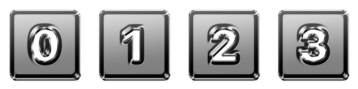 3D icon bundle chrome style - 0 key, 1 key, 2 key, and 3 key. Keys icon collection and design. High quality render design. Premium quality render design.