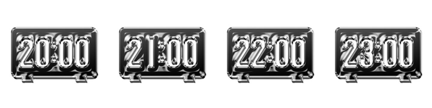 Modern 3D glossy icon collection - 2000, 2100, 2200, and 2300. Time clock and schedule management. Premium rendered design. Professional icon set illustration.