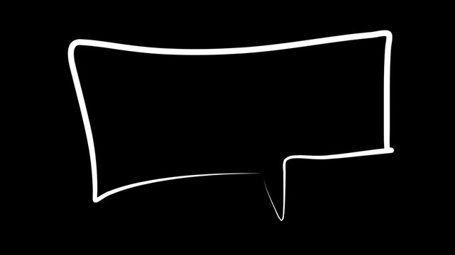 Abstract white hand-drawn speech bubble outline isolated on a black background for communication.
