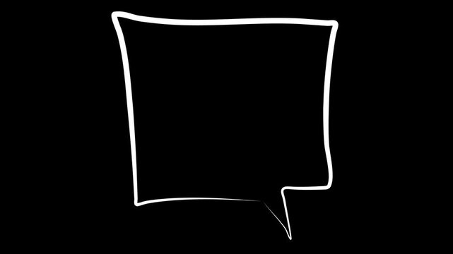A simple, hand-drawn white outline of a rectangular speech bubble with a pointed tail for various communication needs.