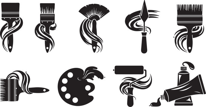 Black and white painting tools with swirling designs