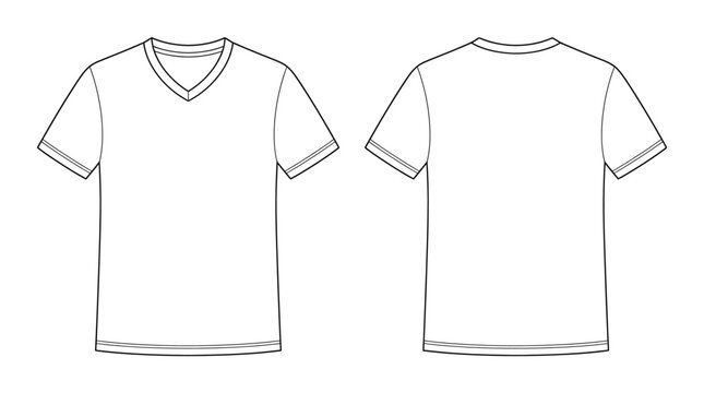 Line art illustration of a blank V-neck t-shirt garment for fashion concepts