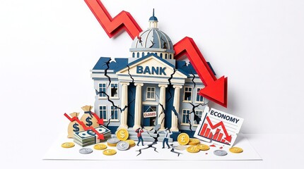Naklejka premium Economic recession has led to closure of many banks, symbolizing financial struggles faced by individuals and businesses alike