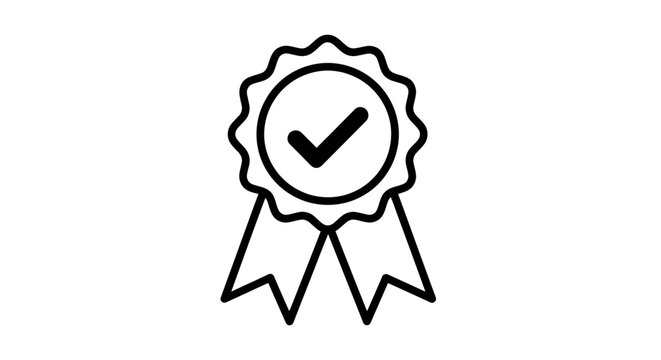 Award badge with ribbon and checkmark illustration for certification and achievement.