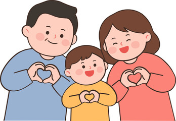 Obraz premium Happy Family Making Heart Gesture Together for May Family Month