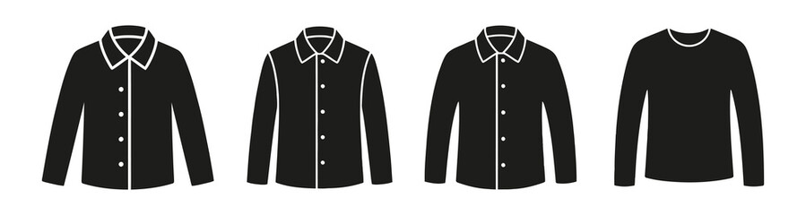 Naklejka premium Collection of Black Jackets and Long Sleeve Shirt Icons
