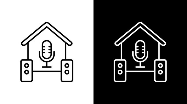 Podcast Studio Outline White Icon Set Design