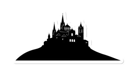 Naklejka premium Black silhouette of a medieval castle on a hill, isolated on white background