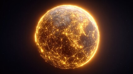 Fototapeta premium Glowing Earth with Network Connections Illuminated by Light in Dark Space Setting for Technology and Science Concepts