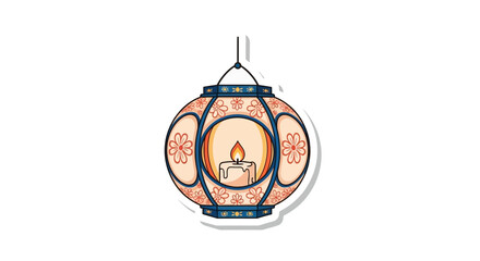 Traditional Lantern with Burning Candle, Decorative Light, Festive Illumination © Pemancing