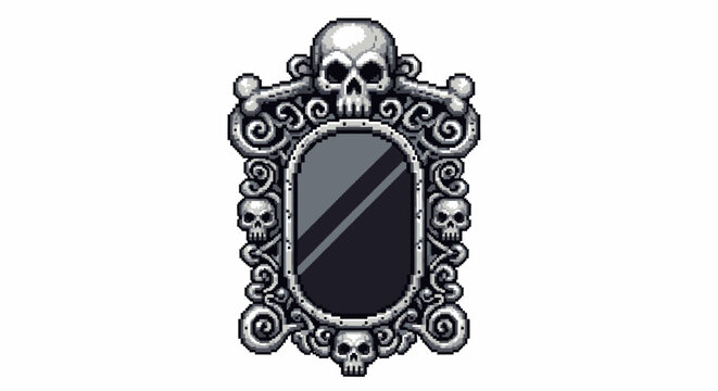 Ornate Mirror with Skull and Bone Embellishments.