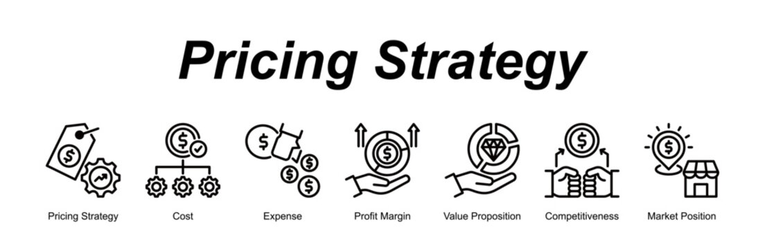 Pricing Strategy banner web icon vector illustration concept with an icon of Pricing Strategy, Cost, Expense, Profit Margin, Value Proposition, Competitiveness, Market Position 