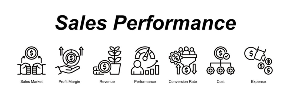 Sales Performance banner web icon vector illustration concept with an icon of Sales Market, Profit Margin, Revenue, Performance, Conversion Rate, Cost, Expense 