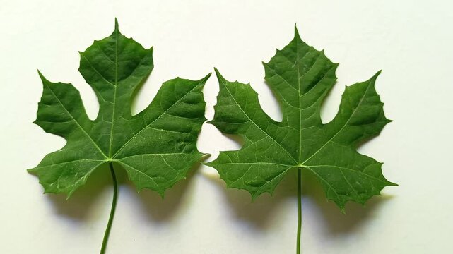 Two fresh chaya leaves cnidoscolus aconitifolius tree spinach on white background