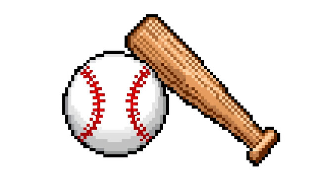 Pixel Art Baseball and Bat Illustration.