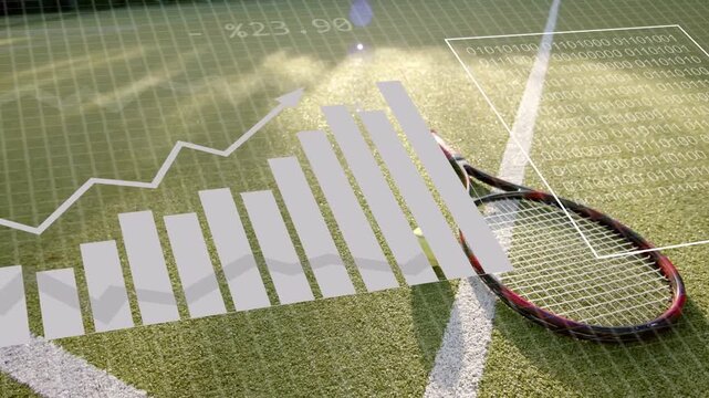 Projected data overlays initiating growth, moving toward racket and ball, analysing shot metrics